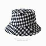 Vintage Check Bucket Hat Grid Sun-Proof Basin Hat