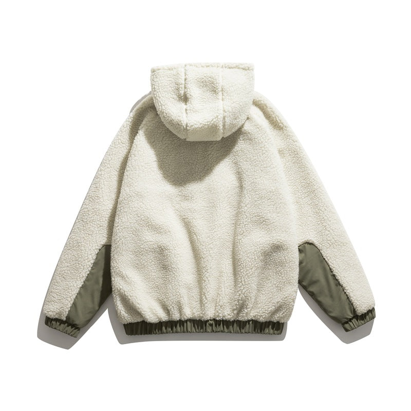 Man Fall Outfis Autumn Color Matching Lamb Wool Hooded Jacket Men's Casual Top