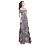 Mauve Dress Bridesmaid Purple Sequined Gown Women Performance Costume Evening Dress