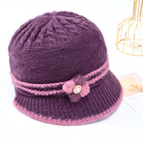 Red Beanie Hat Winter Knitted Woolen Cap Rabbit Hair Fleece-Lined