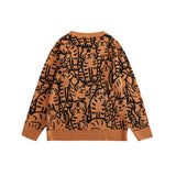 Men Sweater Cat Pattern Jacquard Knitwear Men Street Loose round Neck Sweater