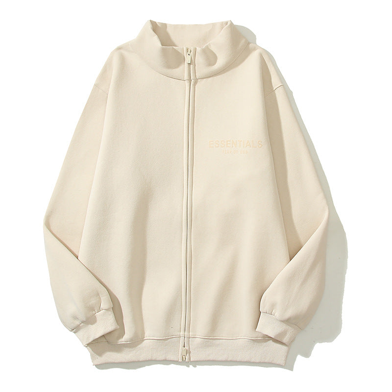 Cardigan Baseball Jacket Fog Letter Flocking Zipper Cardigan Stand Collar Sweater