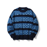 Men Sweater Color Block Ripped Knitwear Men's Loose round Neck Sweater Pullover