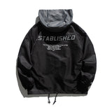 Man Fall Outfis Autumn Fashion Colorblock Hood Jacket Boys Hip Hop Loose Jacket