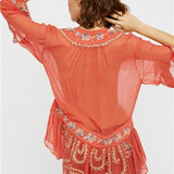 Beth Dutton Bohemian Summer Spring Midi Dress V-neck Sexy Embroidery See-through