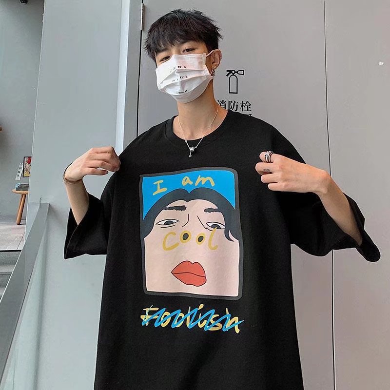 Men T-shirt Loose Cartoon Half Sleeve