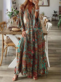 Nine Britton Dress Bohemian Retro Style Printed High Waist Holiday Broken Flower