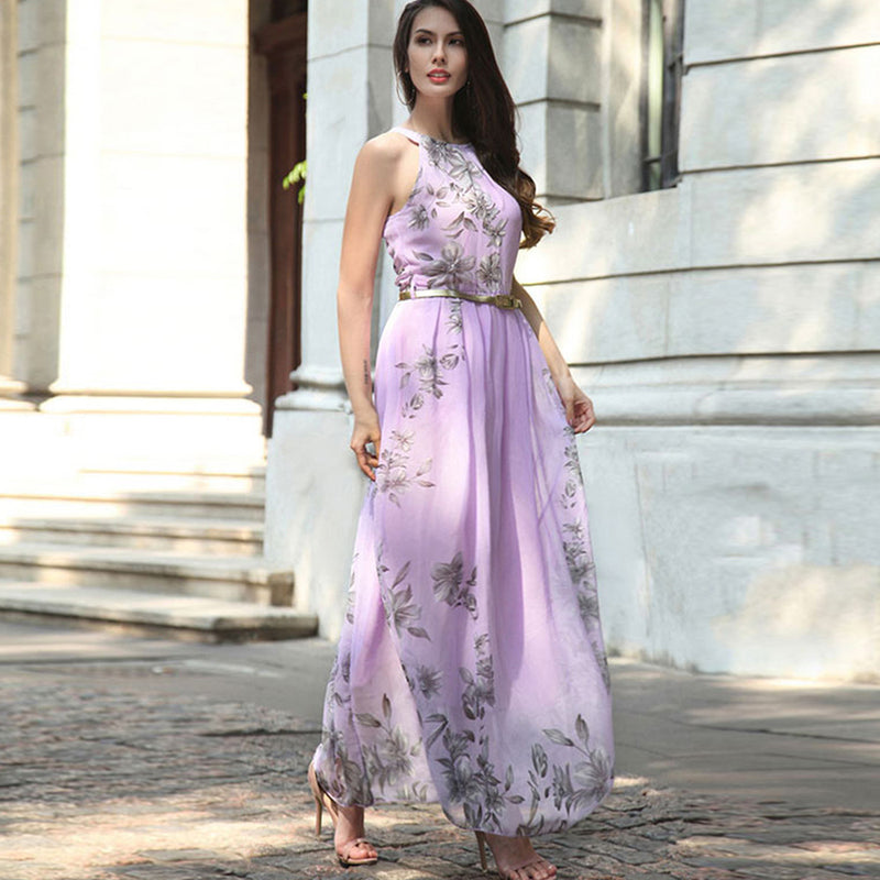 Nine Britton Dress Halter Sleeveless Floral Tie-Neck Waist