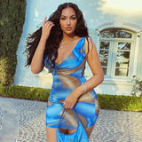 Coachella Music Festival Outfits Fashion Street Shooting Sexy Print Sleeveless Slim Dress