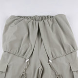 Julia Fox Low Rise Jeans Simple Fake Two-Piece Drawstring Trousers Casual Straight-Leg Pocket Overalls