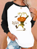 Halloween Costumes Pattern Printing Capless round Neck Contrast Color Sweatshirt Female