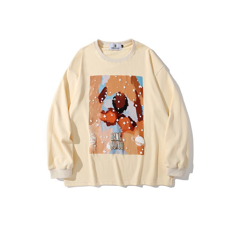 Man Fall Outfits Autumn and Winter Cartoon Three-Dimensional Printed Long Sleeve round Neck T-shirt