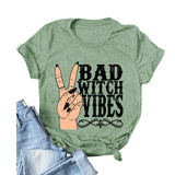 Halloween Costumes Bad Witch Vibe Shirt Pullover Simple Printed Crew Neck Top T-shirt Loose Short Sleeve