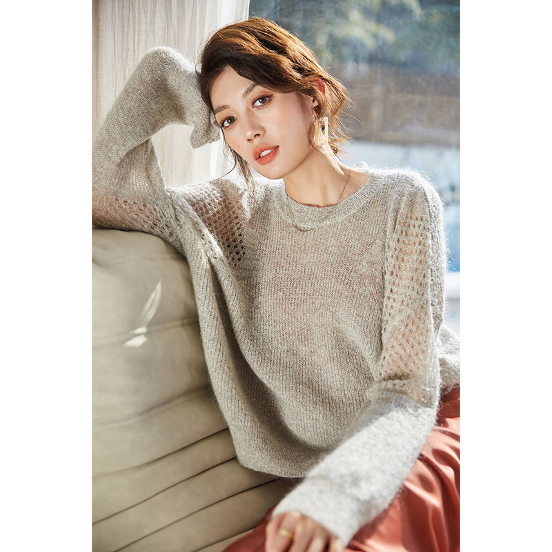Gloria Vanderbilt Hollow-out Pullover Batwing Sleeve round Neck Mohair Knitwear