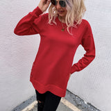 Women Pullover Knit Sweater Women's Autumn and Winter Sweater Women's round Neck Button Pure Color Split Knitwear