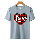 Valentine's Day T Shirt Love Letter Color Plaid Printed Pullover Short Sleeve Women's T-shirt