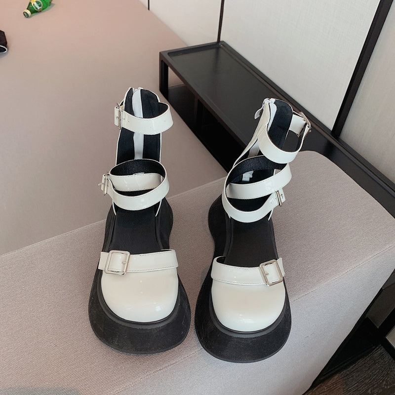 Platform Heels for Women Retro Cross Strap Sandals Summer