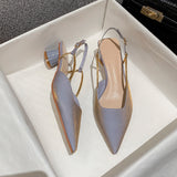 Nude Low Block Heel Toe Cap Pointed Buckle Mid-Heel