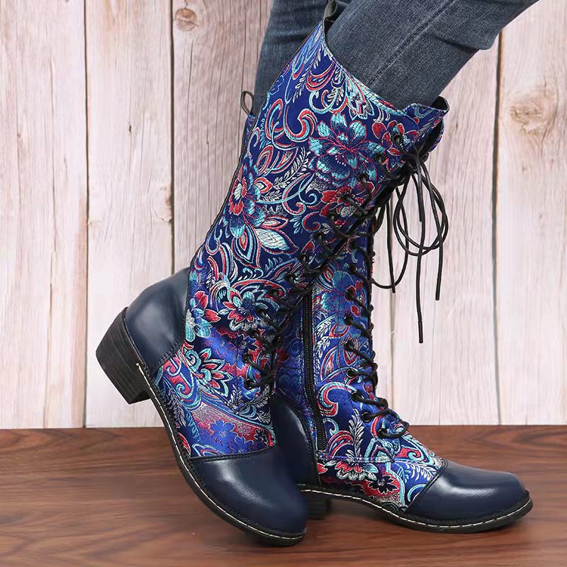 Beth Dutton Shoes plus Size Fashion Boots Embroidered Flowers Tall Knight Boots Women