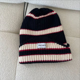 Red Beanie Hat Colorful Striped Woolen Cap Women's Autumn and Winter Casual Knitted Hat