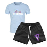Vlone T Shirts & Shorts 2 Piece Set Men'S Short Sleeve Sports Beach