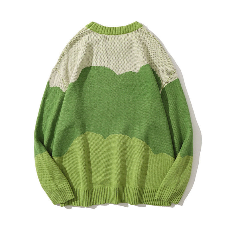 Men Sweater Cartoon Jacquard round Neck Sweater Men's Autumn Trendy Color Matching Pullover