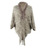 Women's Cardigan Knit Sweater Autumn and Winter Cape and Shawl Cardigan Fur Collar Tassel Sweater for Women
