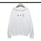 off White Hoodie Green Arrow Print Pullover Loose Hooded Sweater