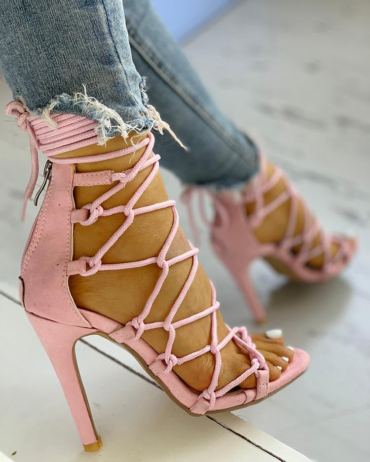Nude Strappy Heels Summer Stiletto Heel Feet