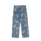 Man Fall Outfits Hip Hop Retro Loose Casual Wide Printed Straight Jeans for Men and Women