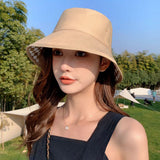 Vintage Check Bucket Hat Sun-Proof Sunshade Checkerboard Grid Bucket Hat