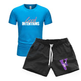 Vlone T Shirts & Shorts 2 Piece Set Men'S Short Sleeve Sports Beach