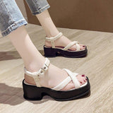 High Heels Slippers Summer Chunky Heel Open Toe with Buckle High Heel Roman Style Shoes