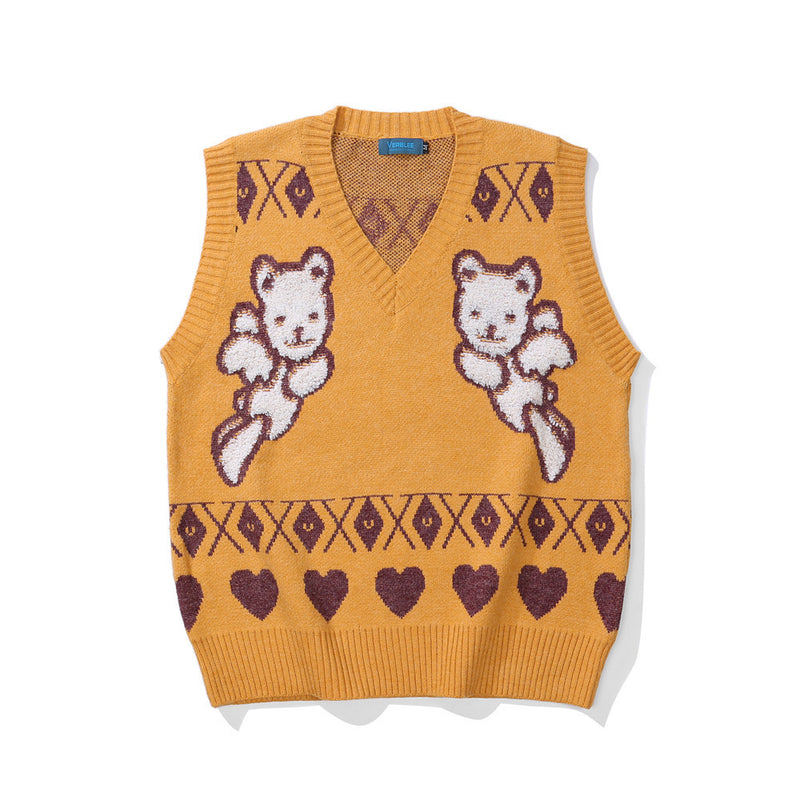 Men Sweater Cartoon Embroidered Knitwear Waistcoat Outer Vest