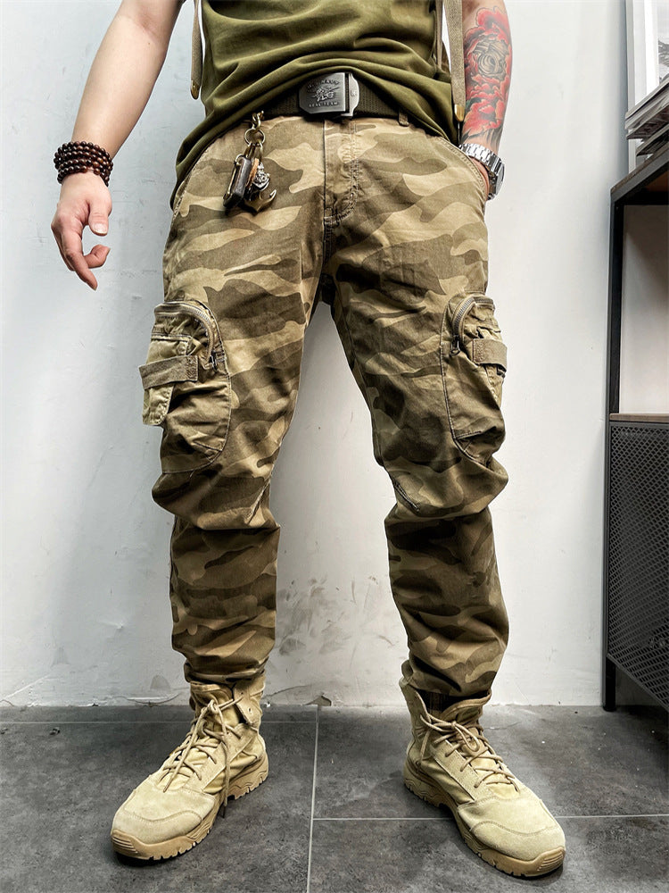 Cuffed Cargo Pants Summer Men's Pocket Washed Cotton Casual Pants