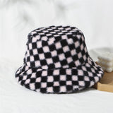 Vintage Check Bucket Hat Lamb Wool Bucket Hat