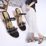 Women Open Toe Sandals Flats Summer Chunky Heel Open Toe Fashion Rivet Transparent Slippers