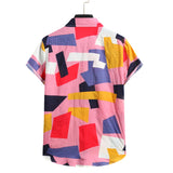 Camp Collar Shirt Short Sleeve Plaid Contrast Color Vacation Style