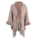 Women's Cardigan Knit Sweater Autumn and Winter Shawl Sweater Women's Fur Collar Cardigan Coat