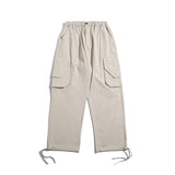 Man Fall Fall Drawstring Trousers Loose Casual with Big Pockets Elastic Overalls