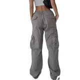 Julia Fox Low Rise Jeans Light Gray Casual with Big Pockets Overalls Women's Fashion Clothing Fashion Low Waist Loose Waist Straight Jeans