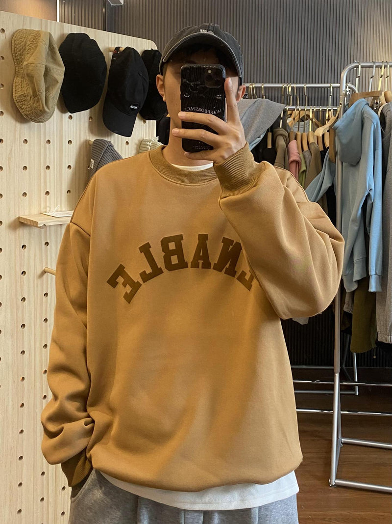 Men Sweatshirts Fleece-Lined Thick round Neck Loose Couple