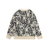 Men Sweater Cat Pattern Jacquard Knitwear Men Street Loose round Neck Sweater