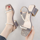 Nude Block Heels Summer High Heel Mid Heel Chunky Heel Sandals