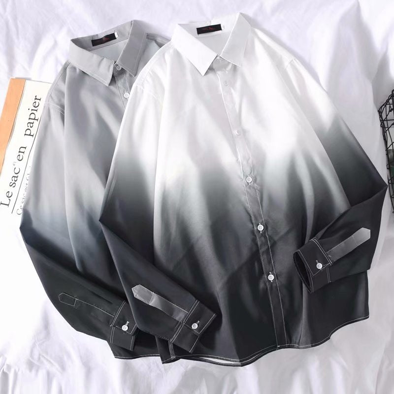 Men Shirt Gradient Color Long Sleeve Shirt