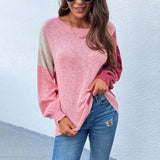 Women Pullover Knit Sweater Autumn and Winter Irregular Color Matching off-Shoulder Sweater for Women