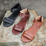 Women Open Toe Sandals Flats Plus Size Slippers Flat Vintage Lace Peep Toe Sandals