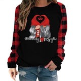 Valentine's Day T Shirt Long Sleeve Plaid Sleeve Valentine's Day Heart Printing T-shirt