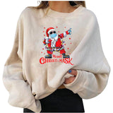Merry and Bright Sweatshirts Fleece-Lined Christmas Personality Printed Loose Sweatshirt plus Size Women
