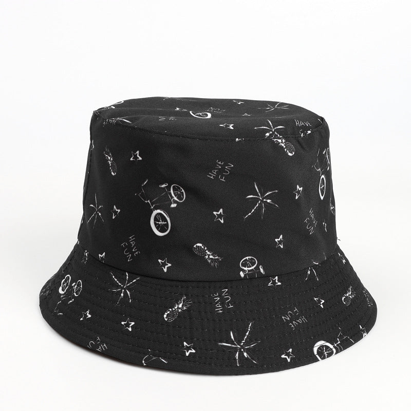 Bucket Hat Fishing Cap Cotton Print Fisherman Hat Vintage Printing Men and Women Outdoor